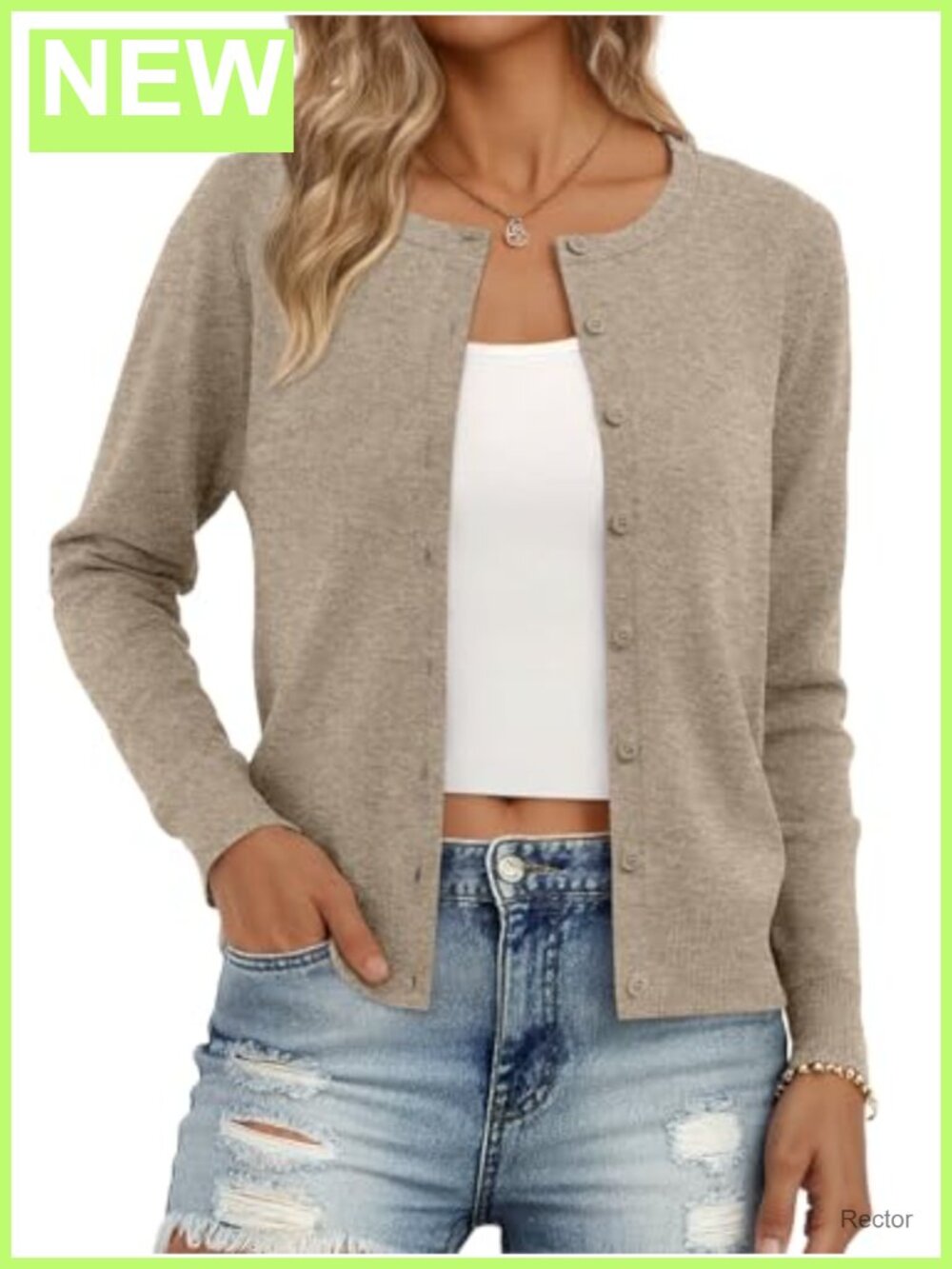 Women's Lightweight Knit Cardigan Long Sleeve Button Crew Neck